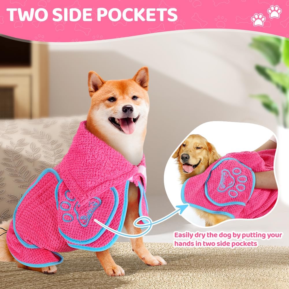 SlowTon wearable quick drying towel jacket wrap on a dog