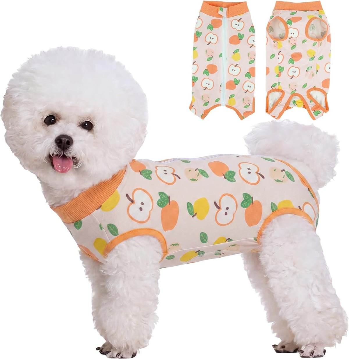 Miaododo Brkurleg small dog recovery suit orange front view