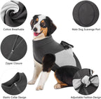 Close-up view of the customizable potty break design on the dog recovery garment.
