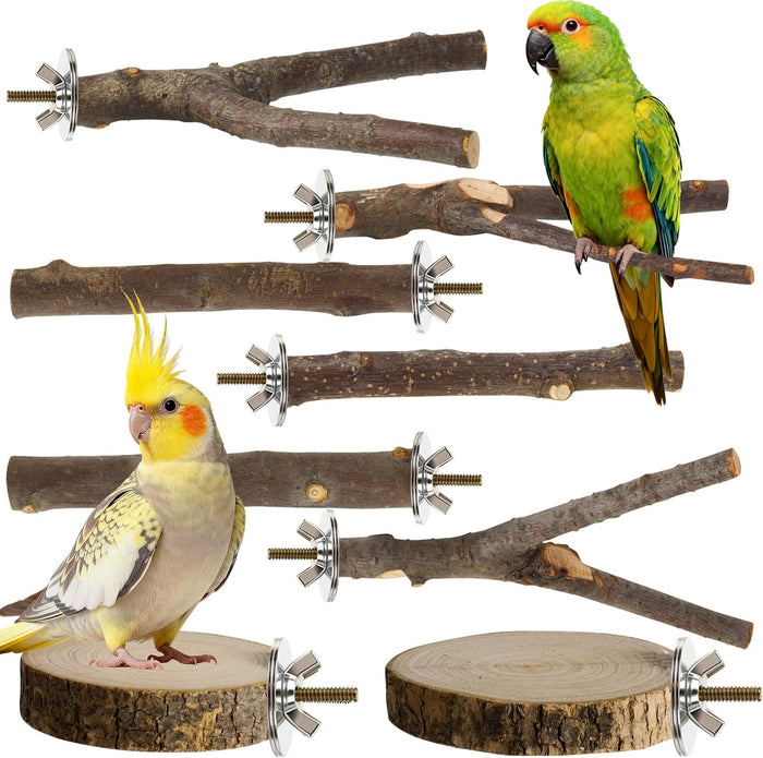 8 Pack Natural Wood Bird Perches for Cage, Wooden Parrot Perch - Image 1
