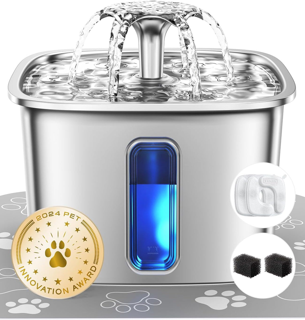 Veken Innovation Award Winner Stainless Steel Cat Water Fountain, 108oz, C1 - Image 13
