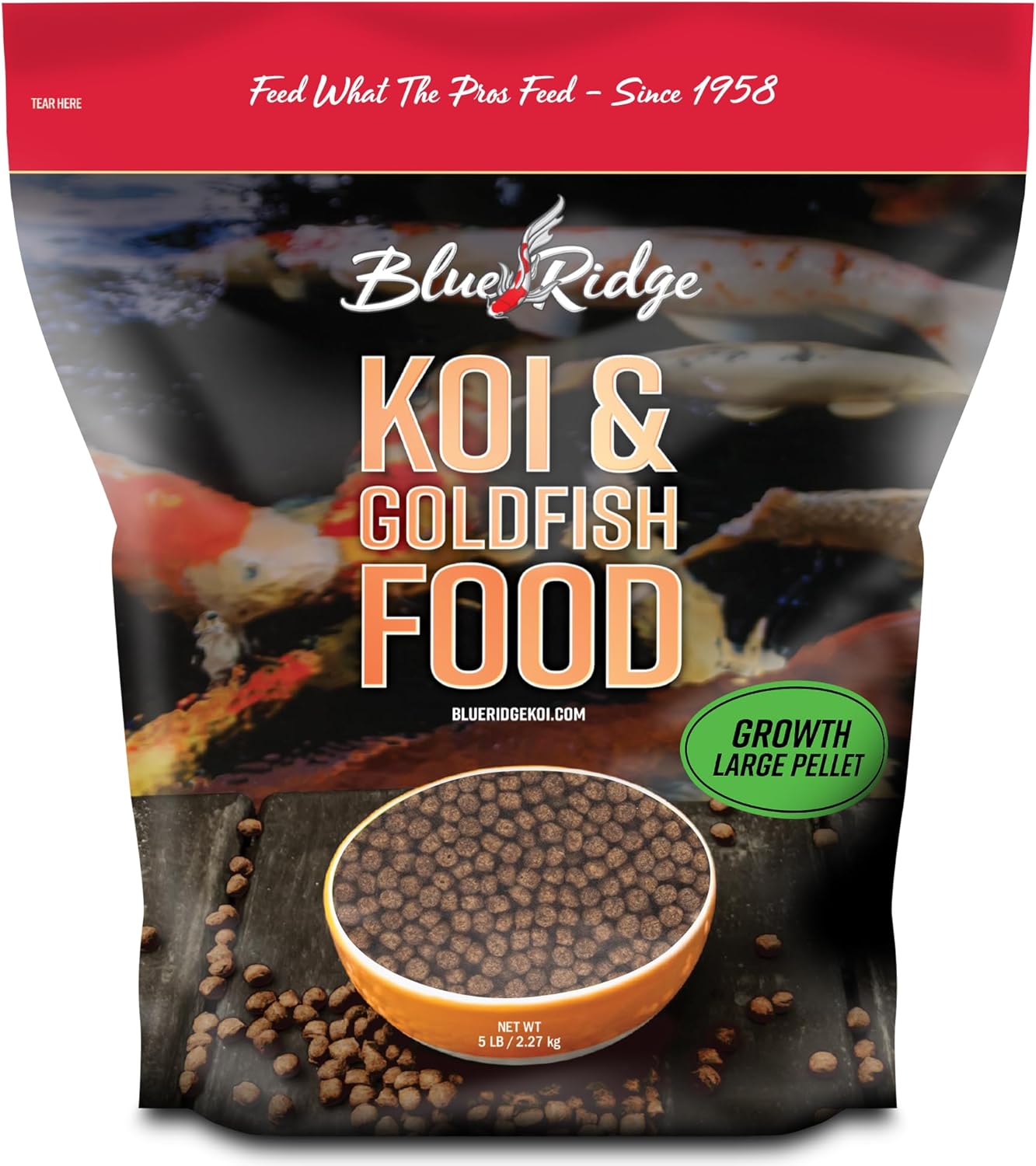 Blue Ridge Growth Formula Koi and Goldfish food 5 pound bag front view