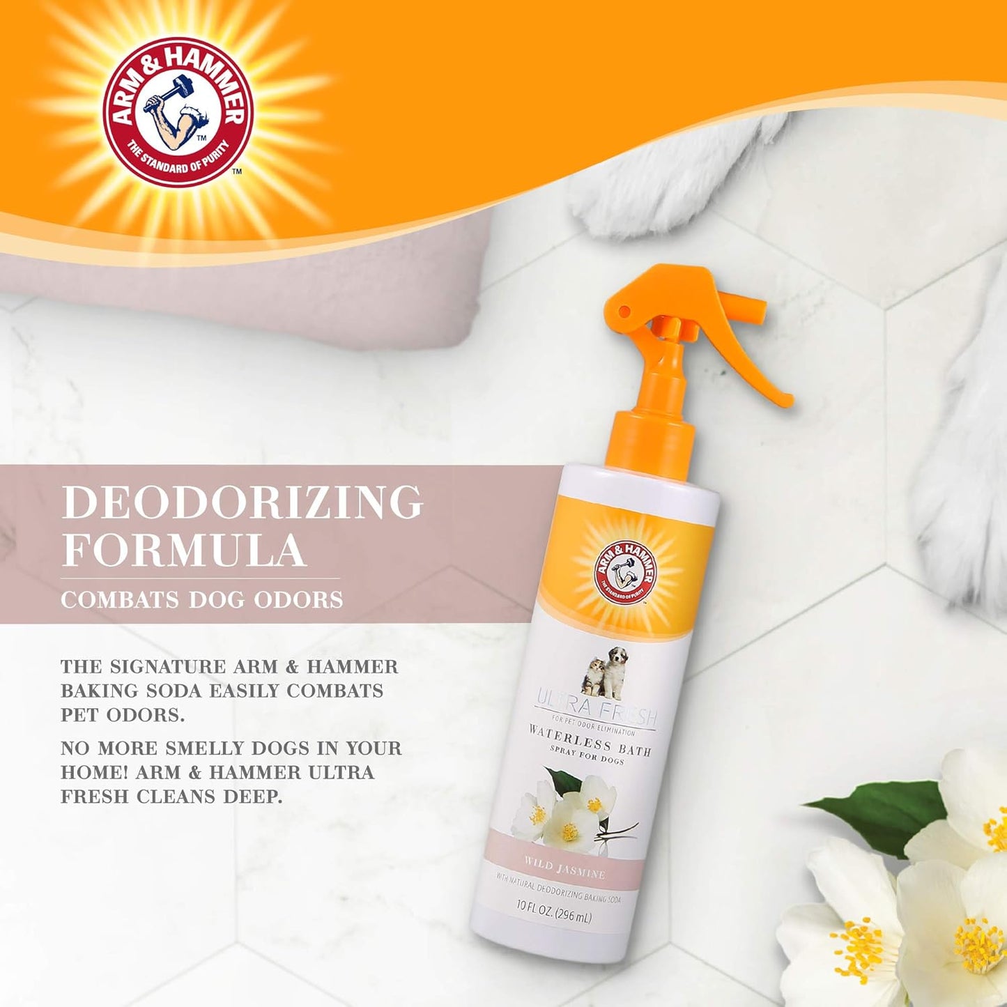 Back label of Arm And Hammer waterless bath spray showing directions