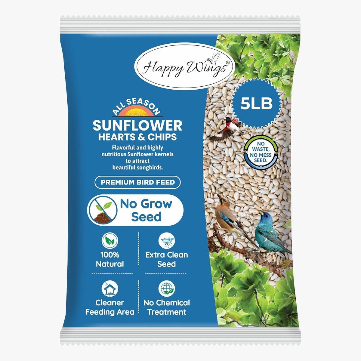 Happy Wings 5 lb wild bird food bag packaging details