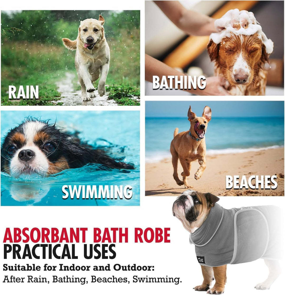 Tuff Pupper high absorbency dog bathrobe after bath routine illustration