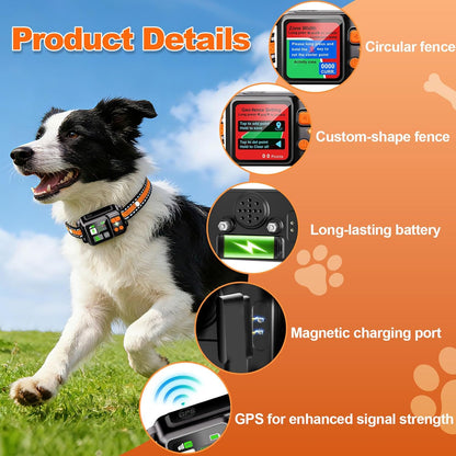 Adjustable GPS containment collar for medium to large dogs showing comfortable neck fitment.