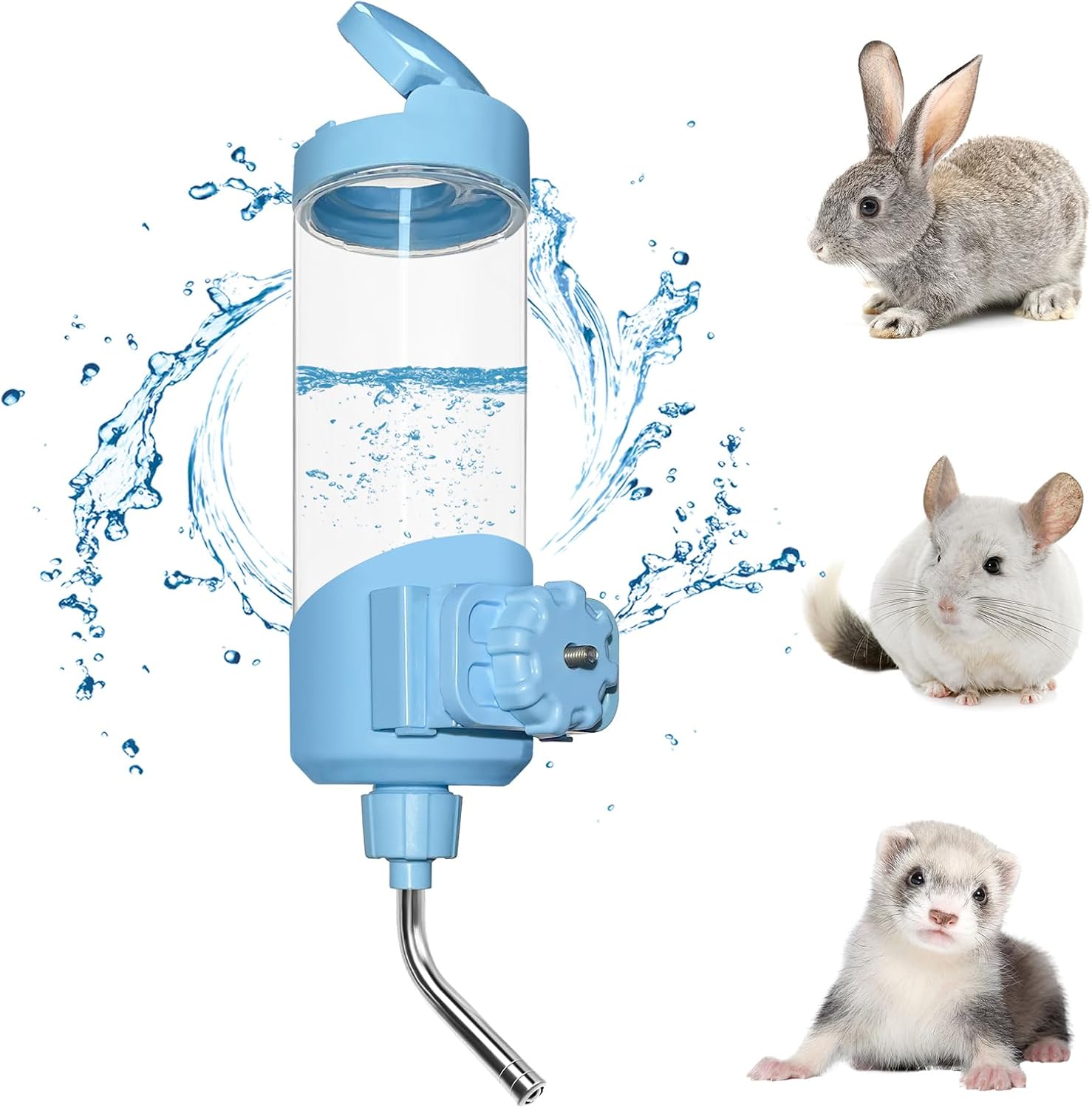 Vannon Top Fill Small Animal Water Dispenser for Cage, 23oz Auto Feeding Crate Water Bottle for Rabbit, Chinchilla, Ferret, Guinea Pig, Squirrel, Hedgehog, Pet Nozzle Diameter: 10mm, BPA Free, Blue - Image 1