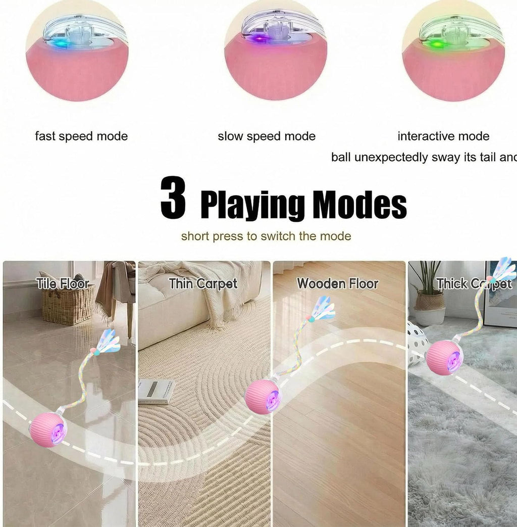 Close up of interchangeable teasing tails for pet ball
