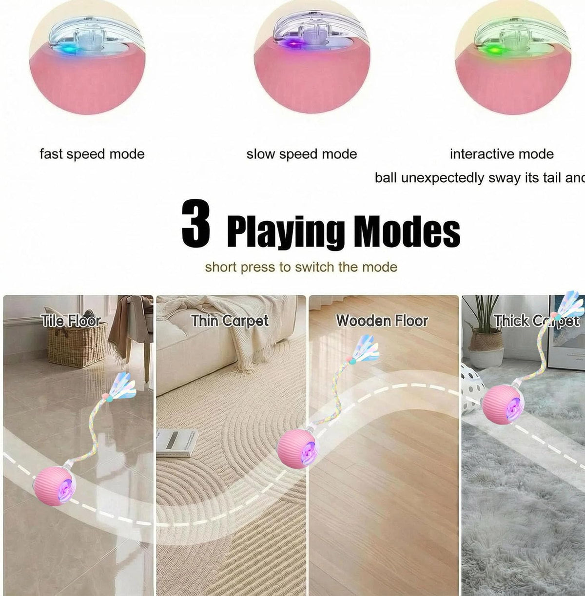 Close up of interchangeable teasing tails for pet ball