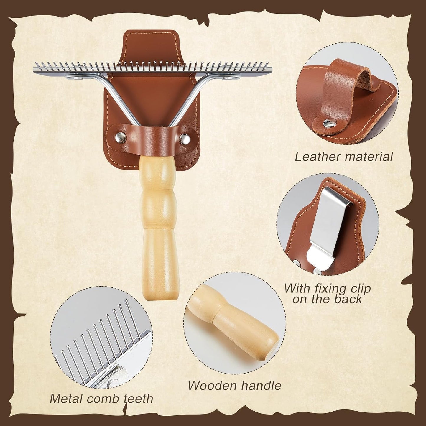 Leather grooming tool holder attached to belt