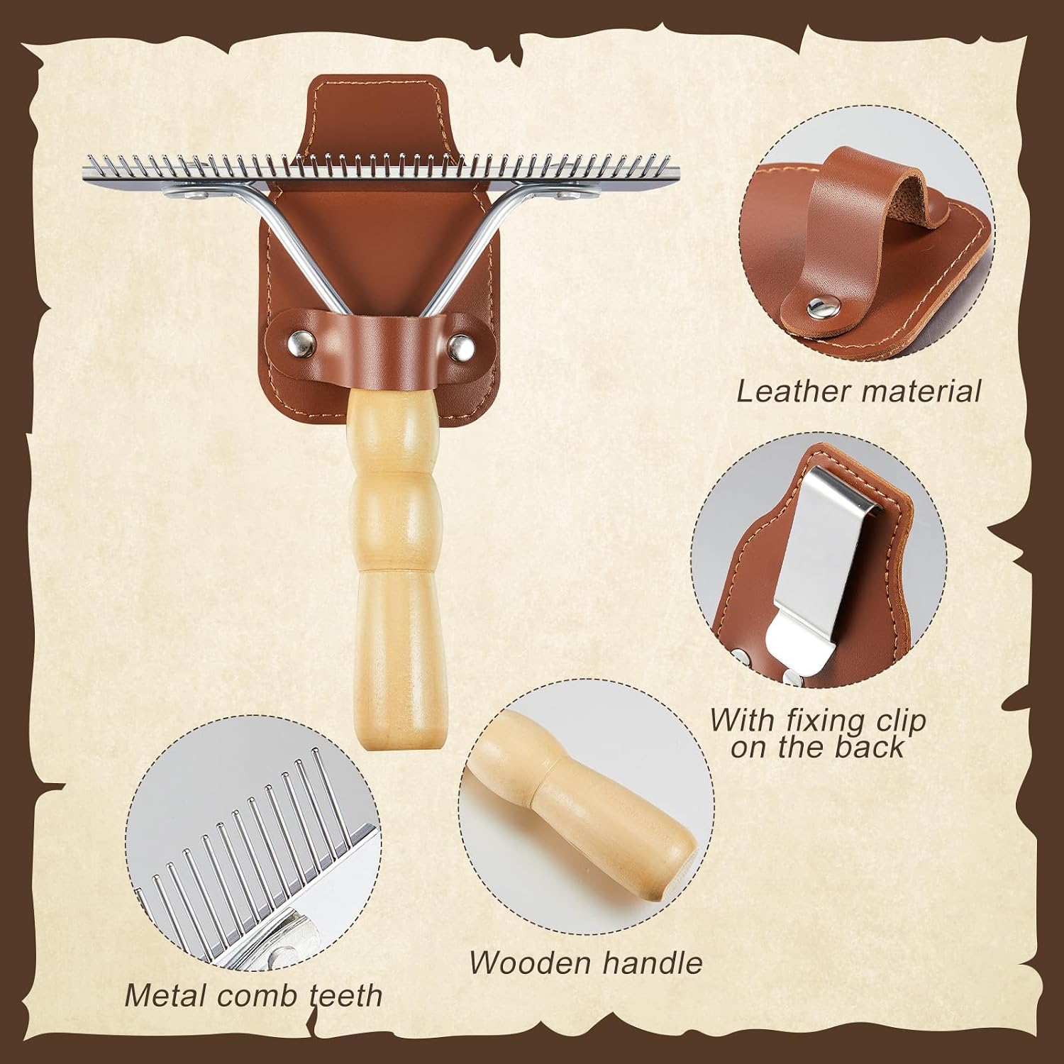 Leather grooming tool holder attached to belt
