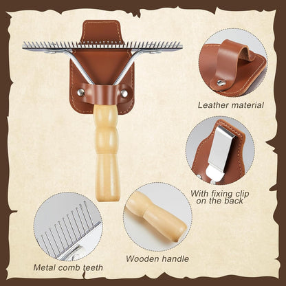 Leather grooming tool holder attached to belt
