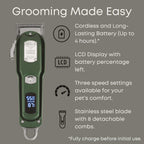 Freshly Bailey cordless pet shaver with eight detachable guard combs packaging