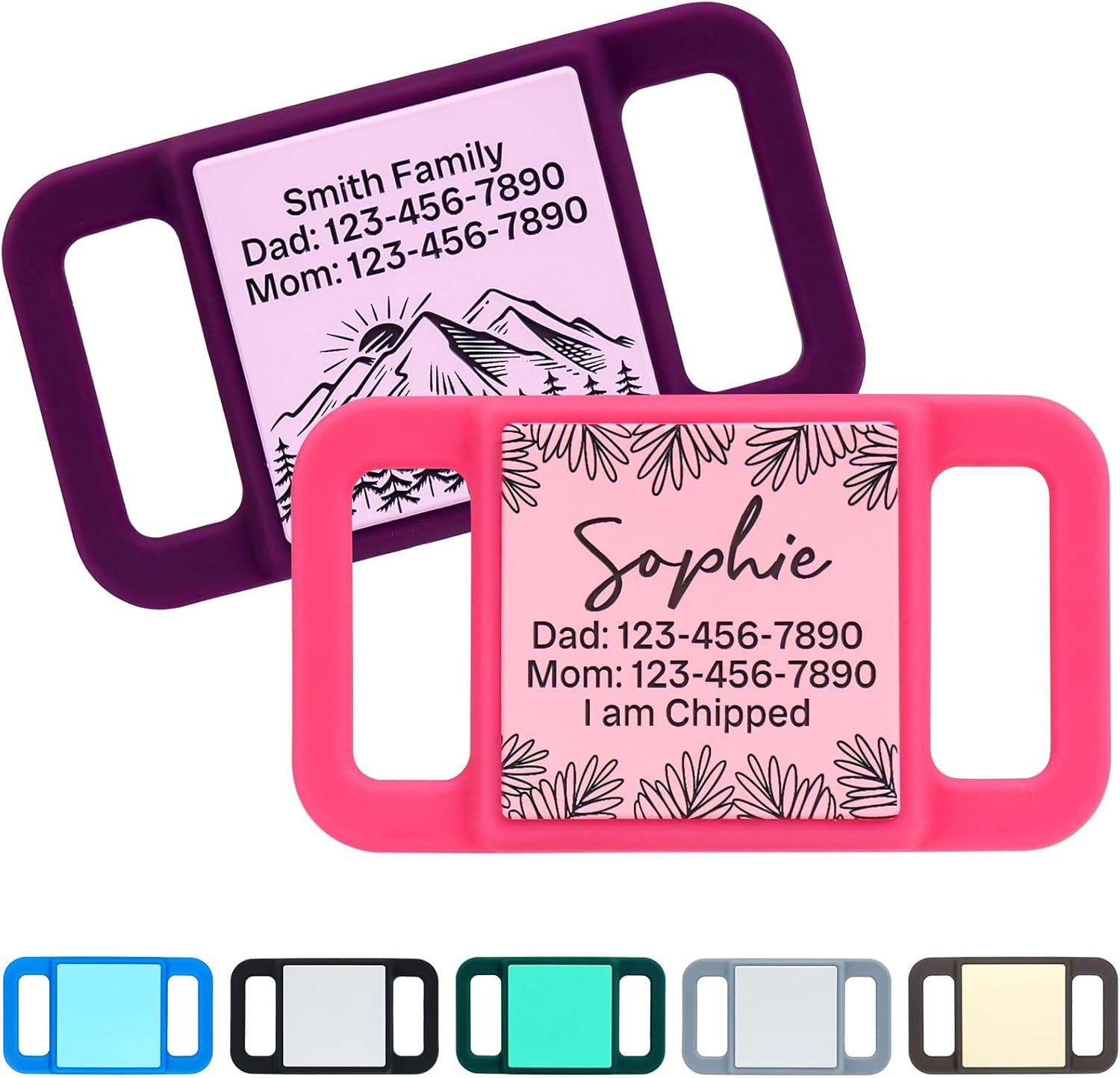 Brayhoo silent dog tag and personalized tracker case front view on a pet collar