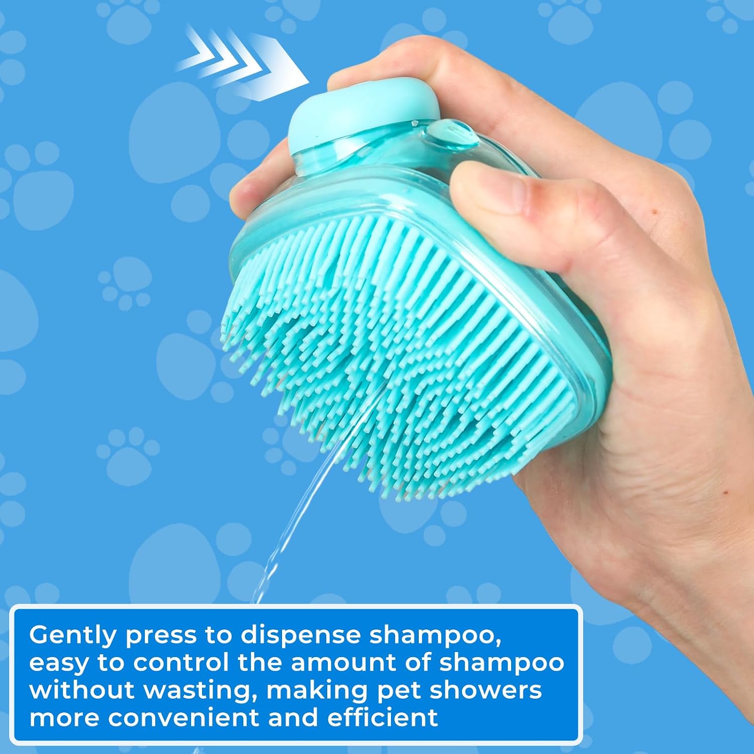 Blue silicone grooming mitts for cat hair removal and de-shedding.