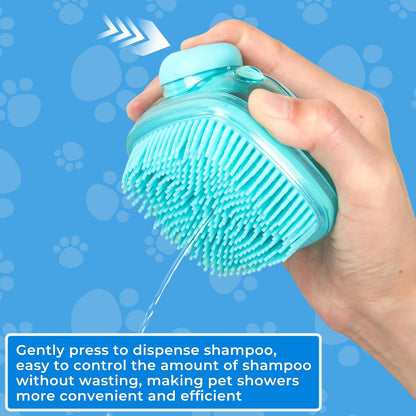 Blue silicone grooming mitts for cat hair removal and de-shedding.