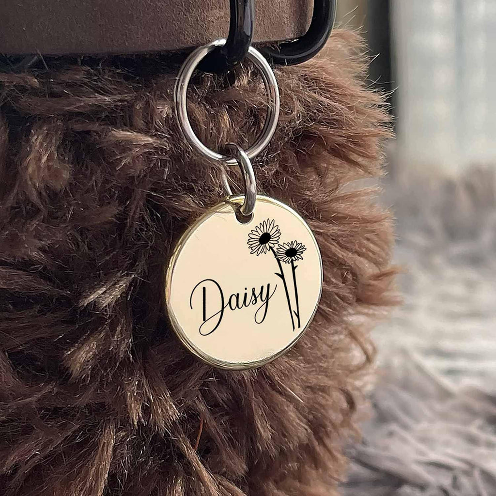 Cats Dogs ID Tags Personalized Engraving Birth Flowers Pattern for Custom Pets Collar Accessories 316L Stainless Steel Small Round Name Plate - Image 9