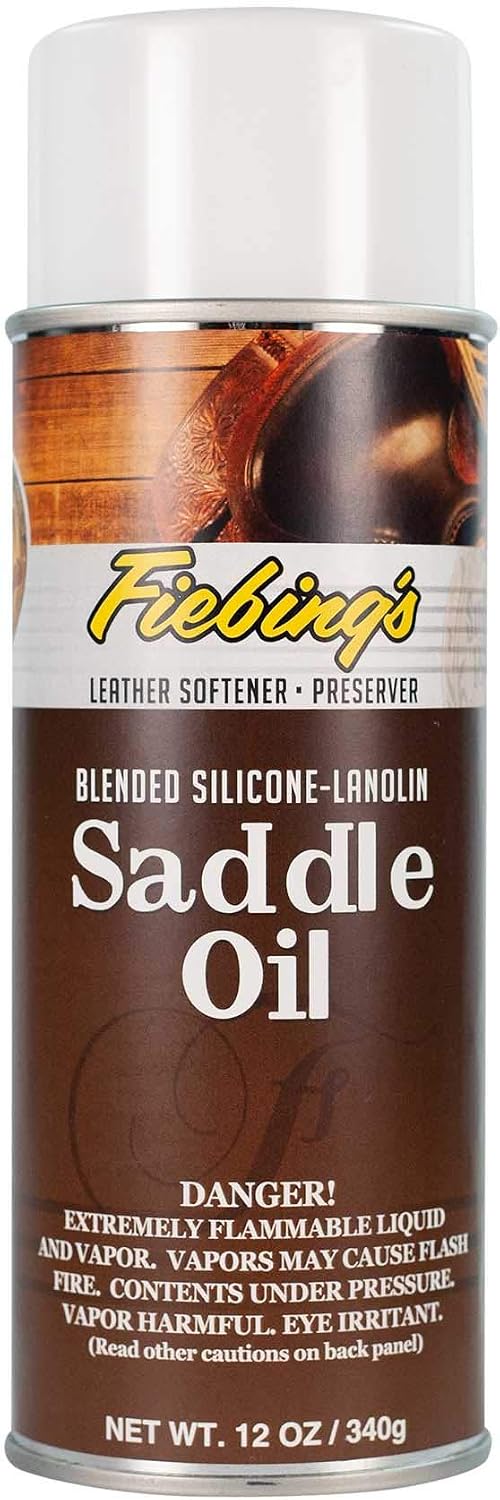 Fiebing's silicone lanolin saddle oil aerosol conditioner front view bottle product image