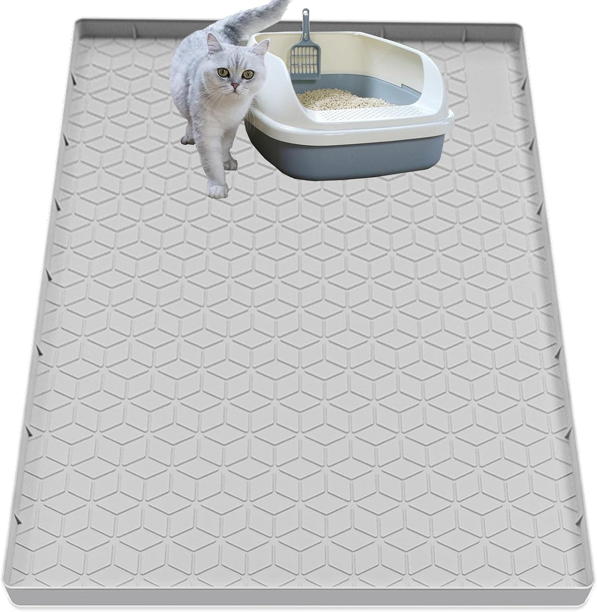 Cat Litter Mat for Litter Box, Silicone Large Cat Litter Trapping Mat - 34x22 in, Waterproof & Non-Slip, Durable & Easy Clean, Gray - Image 13