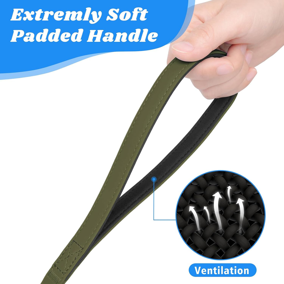 XiaZ olive green long leash laid out on outdoor grass