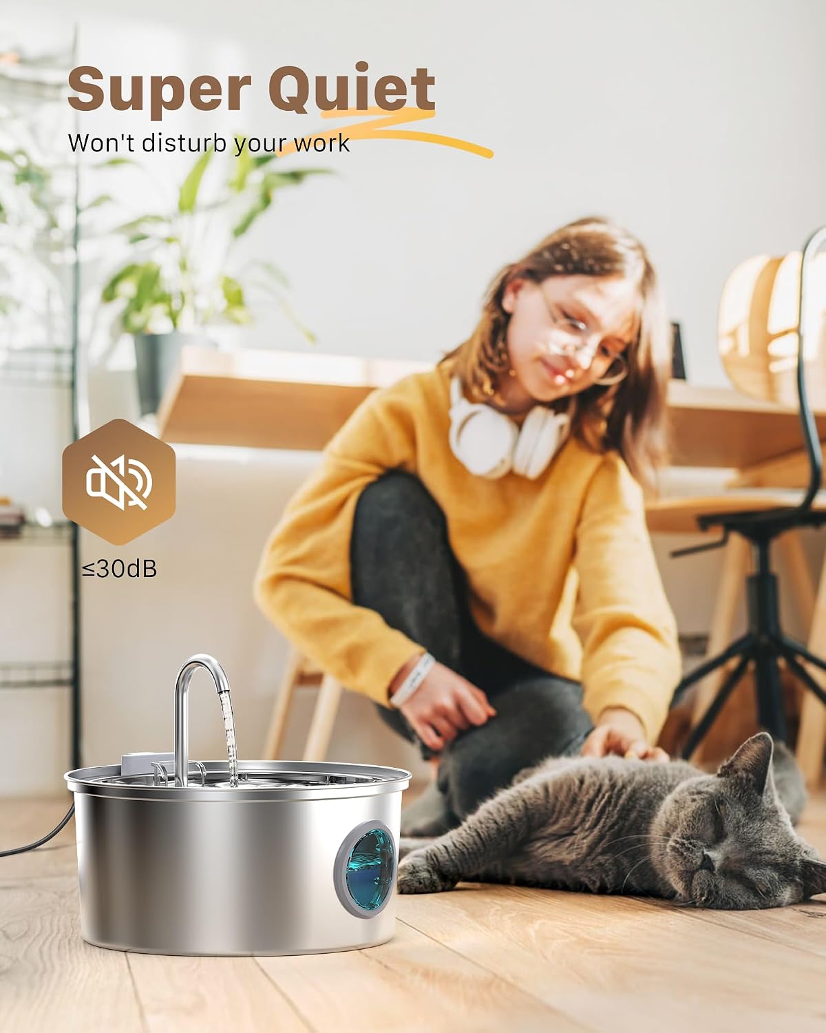 Fofnon cat water fountain blue LED light water level window