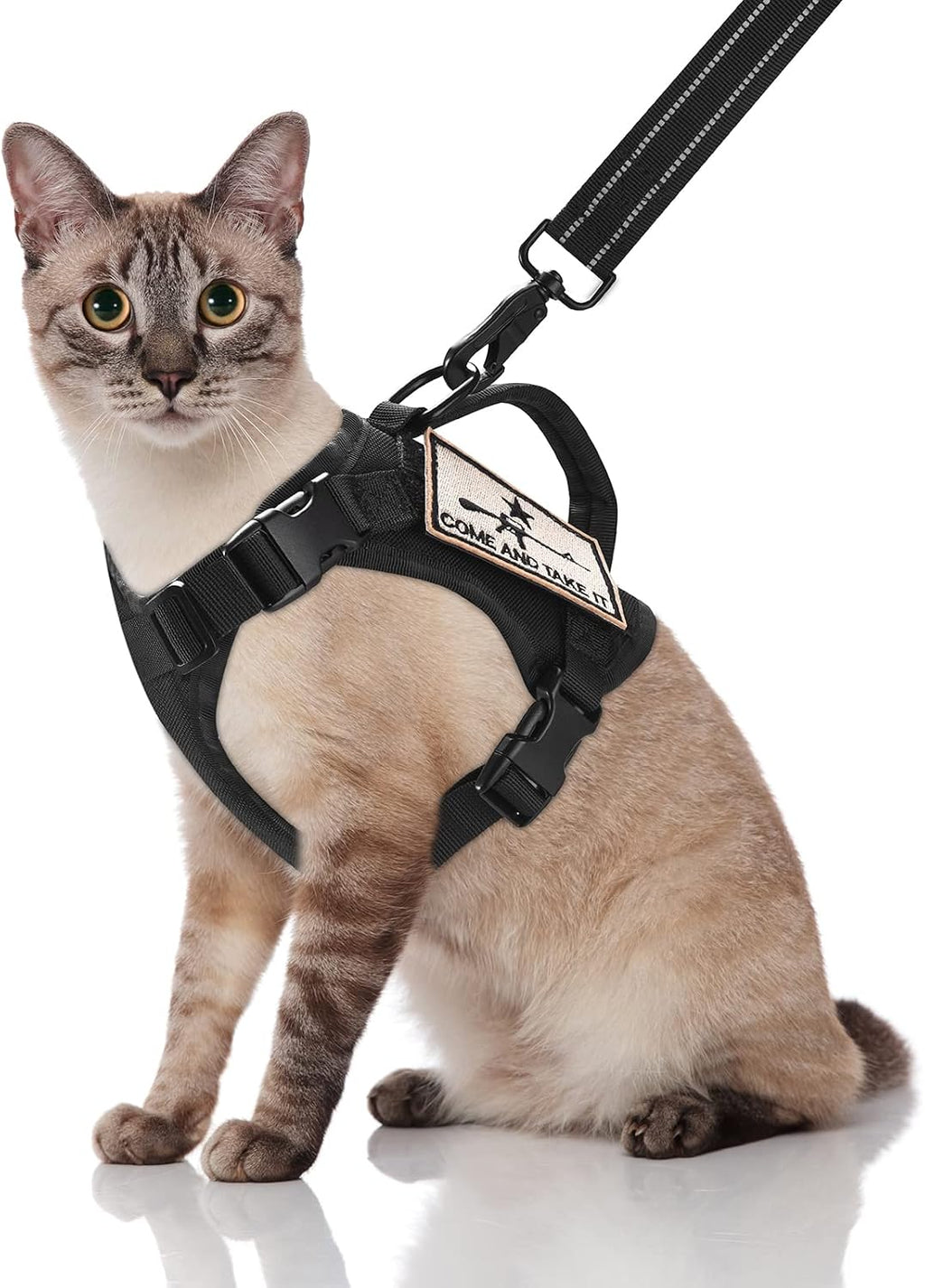 Tactical Cat Harness and Leash, Escape Proof Large Cat Walking Vest,Adjustable Soft Mesh Pet Vest Harness with Control Handle, Molle Patches Khaki - Image 9