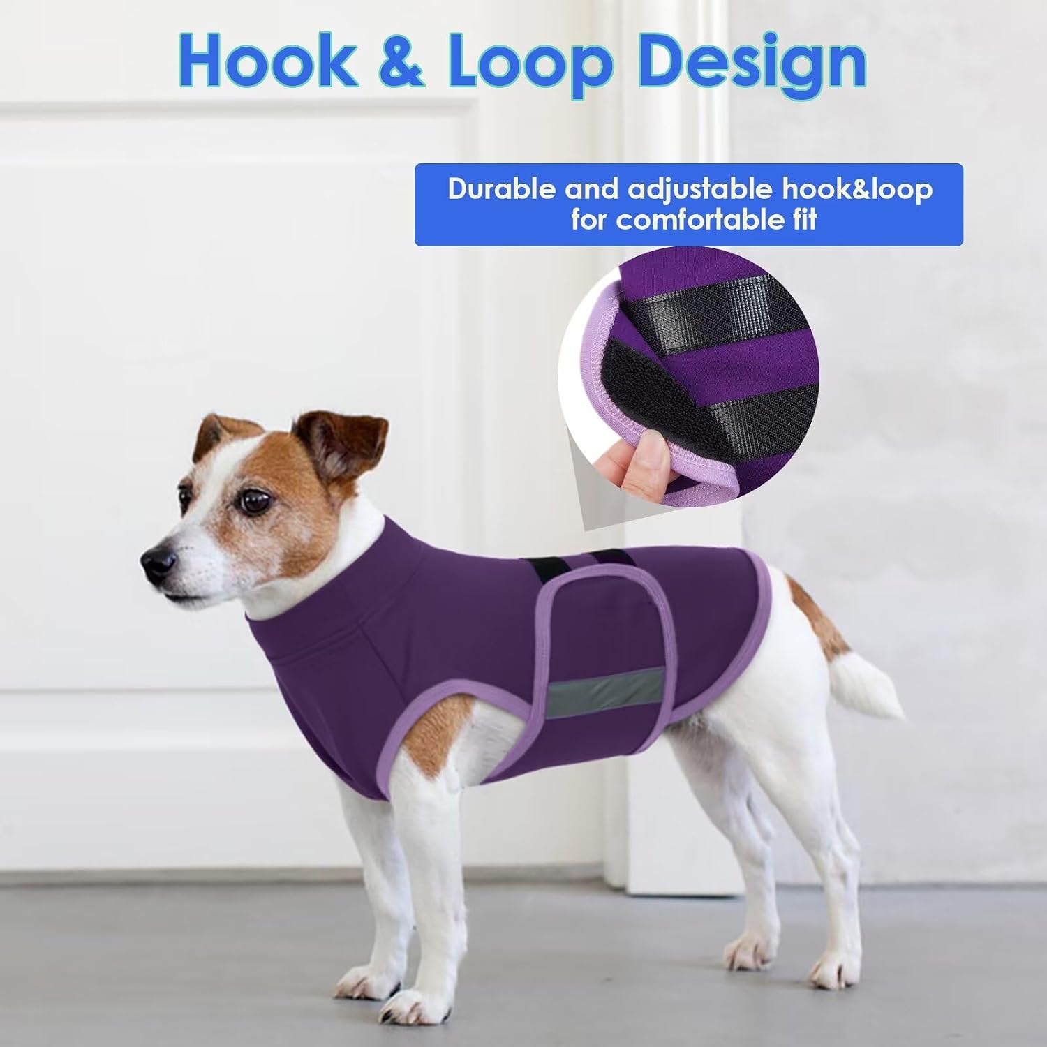 Migohi dog anxiety vest hook and loop fastener strap adjustment detail