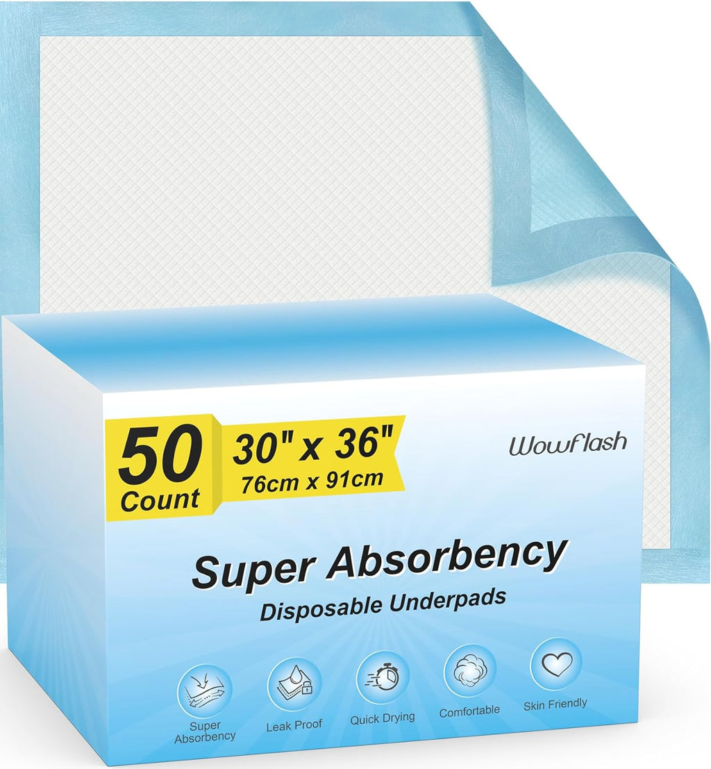 Super Absorbency Disposable Leakproof Underpads with Quick Drying for Baby, Adults, Puppy, Dog Bed Pee Pads, Extra Large, XXL Incontinence Pads, 30â€ x 36â€, 50 Count - Image 1