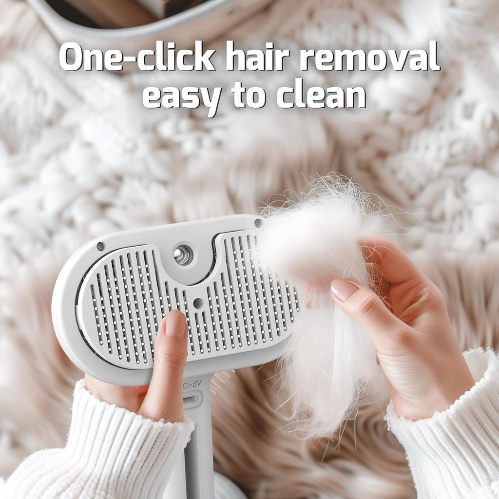 Pecait rechargeable slicker pet brush with included Type C charging cable and water refill bottle.