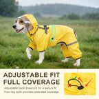 Four legged pet rain suit with clear transparent detachable hood