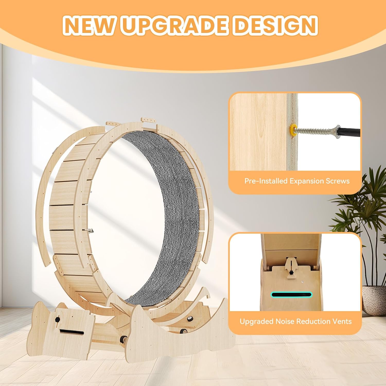 Extra large solid wood cat running wheel stable base assembly