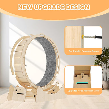 Extra large solid wood cat running wheel stable base assembly