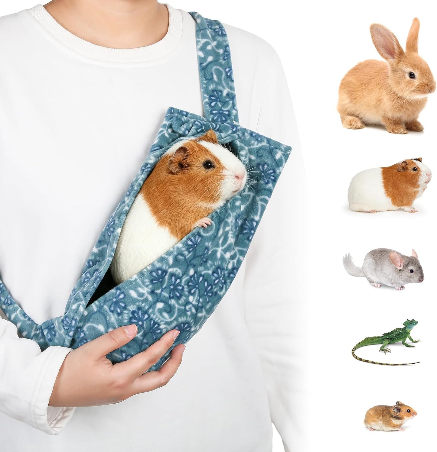 Guinea Pig Carrier Sling, Soft Coral Fleece Carry Bonding Pouch, 2-in-1 Adjustable Sugar Glider Pouch for Outdoor Travel, Pet Carrier for Rabbit, Kitten, Puppy, Chinchilla, Hedgehog, Hamster (Blue) - Image 1