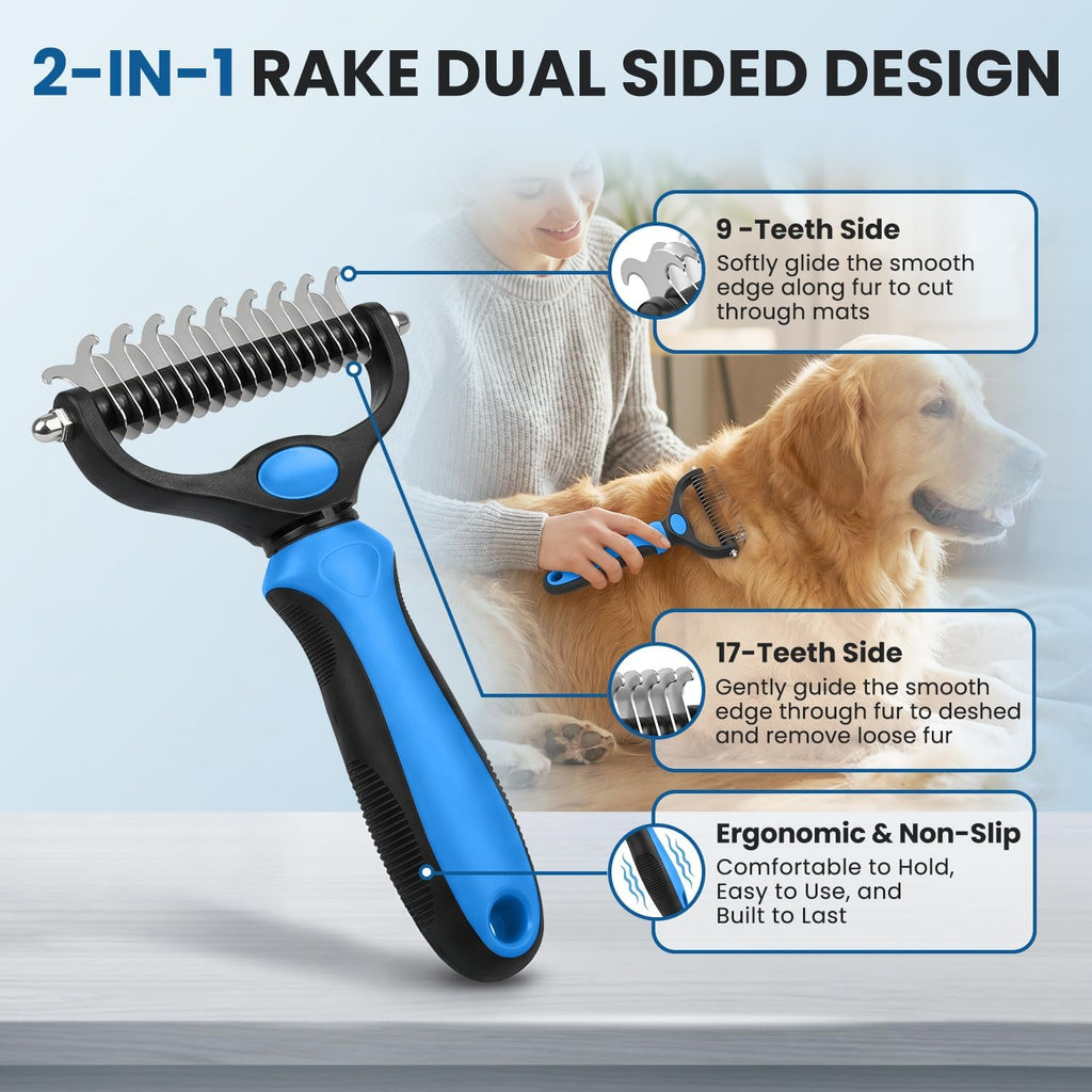 Close up of Neyakopaw double-sided undercoat rake stainless steel teeth