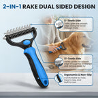 Close up of Neyakopaw double-sided undercoat rake stainless steel teeth
