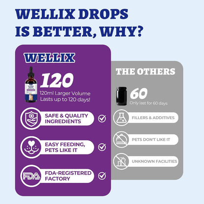 Wellix pet supplements bottle highlighting the natural chicken flavor label details.