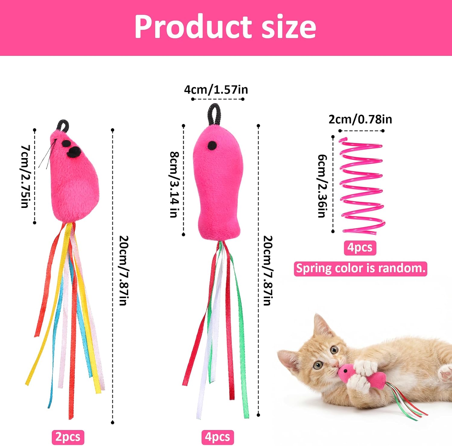 Bouncy spring connectors attached to catnip wand accessories