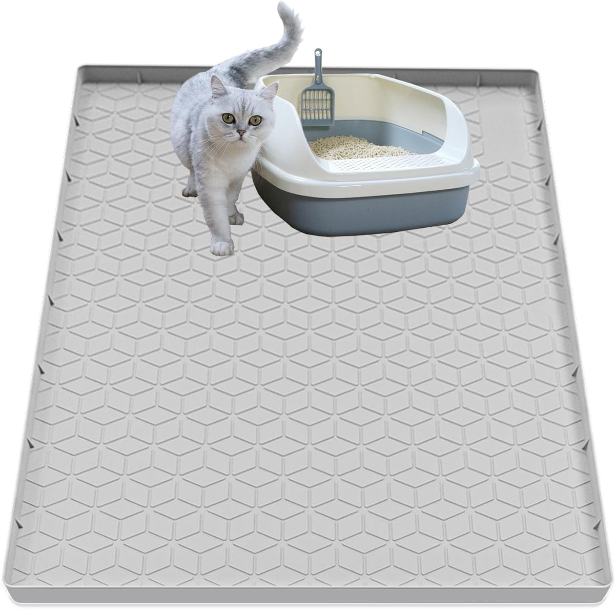 Cat Litter Mat for Litter Box, Silicone Large Cat Litter Trapping Mat - 34x22 in, Waterproof & Non-Slip, Durable & Easy Clean, Gray - Image 10
