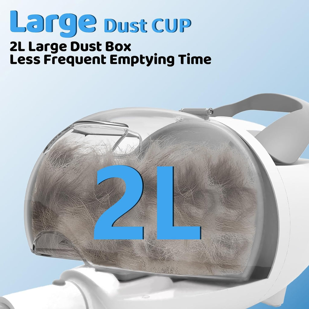 Professional dog grooming vacuum steam brush tool removing loose undercoat fur safely