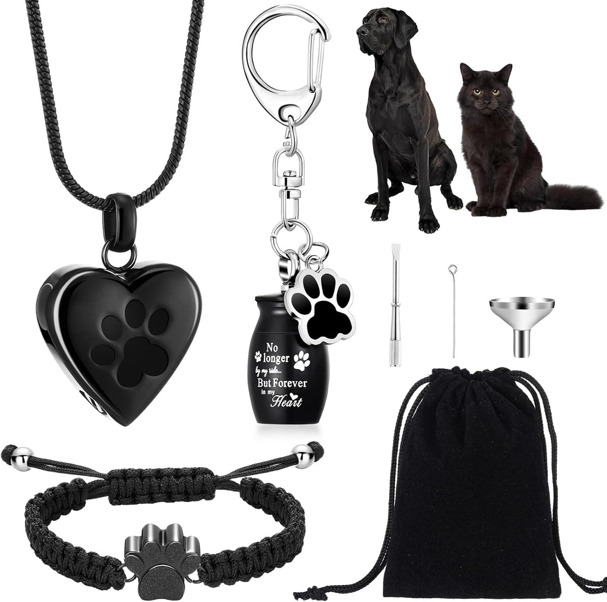Three piece silver stainless steel pet loss sympathy keepsake jewelry collection