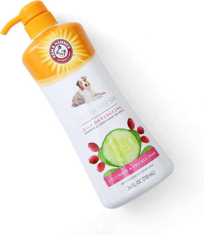 Close up of the pump dispenser on the Arm And Hammer ultra fresh pet shampoo.