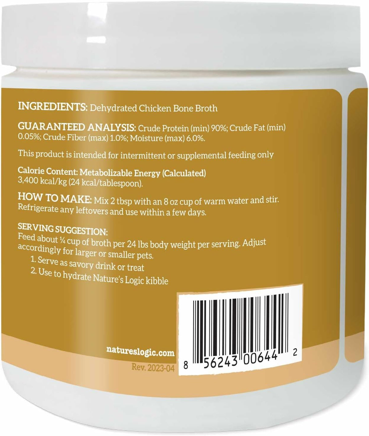 Natures Logic pet bone broth powder nutrition facts label