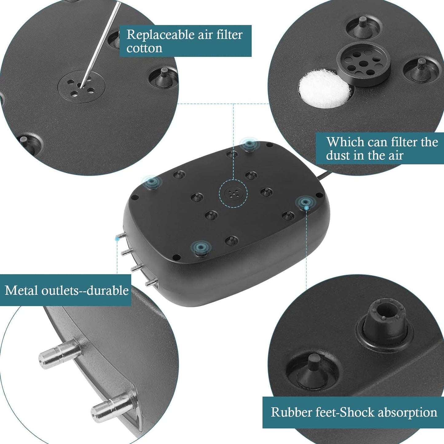 Top view of Hitop aquarium air pump with airflow control settings