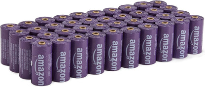 Full packaging view of the three hundred count Amazon Basics unscented dog waste bags kit.