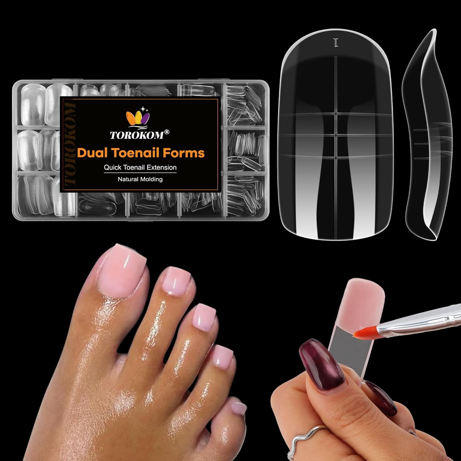 Torokom 300 pieces poly gel toe nail forms set front view