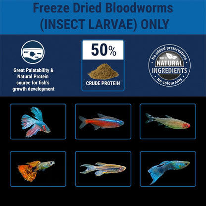 Close up view of freeze dried bloodworms packaging highlighting the 0.25 ounce size