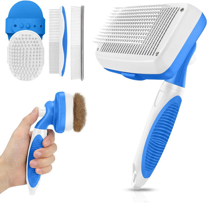 Self Cleaning Shedding Brush - 5-in-1 Professional Pet Grooming Kit Skin Friendly Grooming Tool for Dogs, Cats, and Puppies, Deshedding and Hair Removal for Long and Short Haired Pets, Blue - Image 9