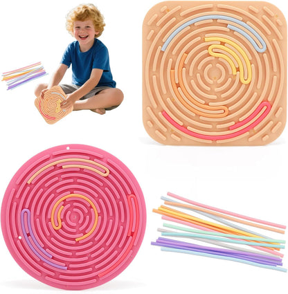 HAKINBOT 2-Pack Sensory Activity Board front view showing rabbit and turtle shaped silicone fidget toys with colorful strings.