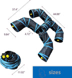 Collapsible pet play tube expanded on the floor highlighting the four distinct exits for small animals.