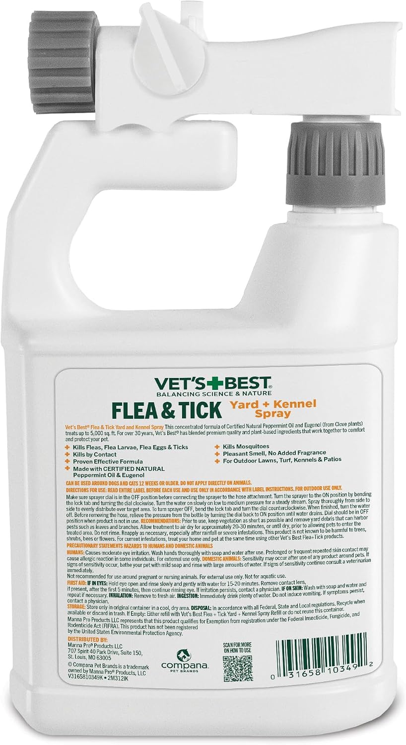 Vet's Best Flea and Tick Yard and Dog Kennel Spray, Mosquito Repellent with Certified Natural Oils, Plant Safe with Ready-to-Use Hose Attachment, Flea and Tick Prevention for Dogs, 32 oz - Image 9